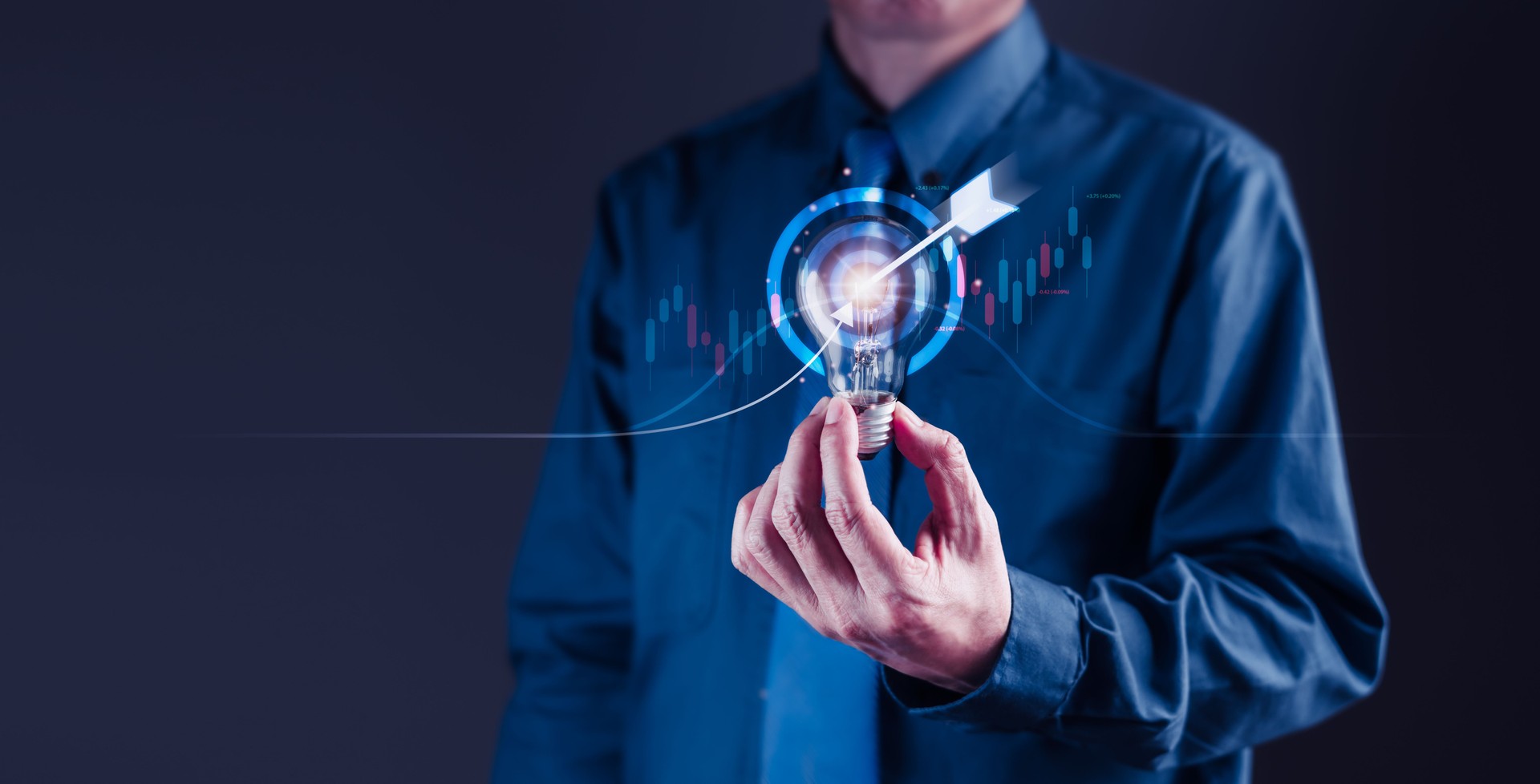 Target Your Success: Man Holds Light Bulb with Target Icon